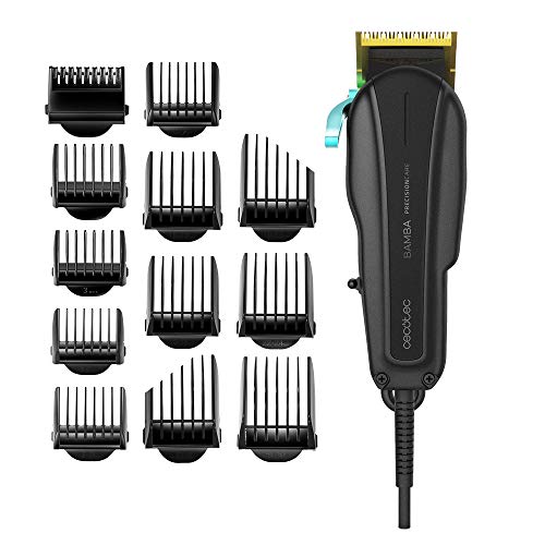 Cecotec Cortapelos Bamba PrecisionCare Pro Clipper Titanium. Máquina de cortar el pelo, Cable profesional, Cuchillas con Recubrimiento de Titanio con 12 peines