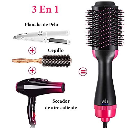 Cepillo de Aire Caliente, Secador Alisador de Pelo De Aire Caliente, 3 intensidades, Peine de Aire Caliente para Todos Los Tipos de Cabello