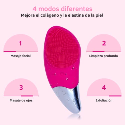 Cepillo Limpiador Facial para Todo Tipo de Piel. Masajeador Eléctrico de Silicona Impermeable. Exfoliante con Tecnología Sónica Antiarrugas. Limpiezas Faciales en Segundos. Carga USB