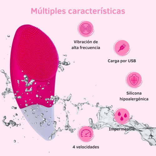 Cepillo Limpiador Facial para Todo Tipo de Piel. Masajeador Eléctrico de Silicona Impermeable. Exfoliante con Tecnología Sónica Antiarrugas. Limpiezas Faciales en Segundos. Carga USB