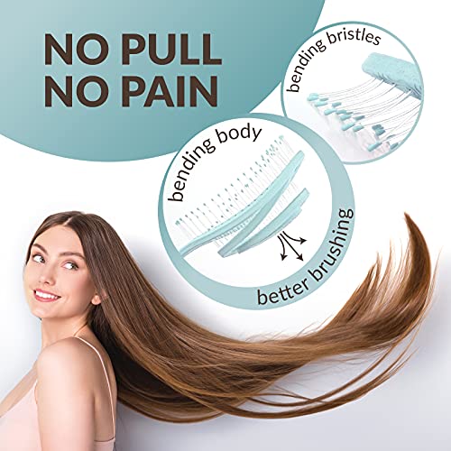 Cepillo Pelo Antitirones niña y adultos - Cepillo desenredante de fibra natural - exclusivas cerdas de flexión ultra suaves y con cuerpo - Se desliza con facilidad, 1 pieza 1 pieza - Color Azul