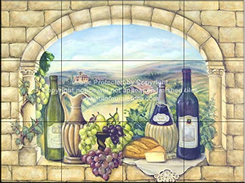 Ceramic Tile Mural - Toscana Vino - por Rita Broughton - baldosas/azulejos de baño Cocina splashback