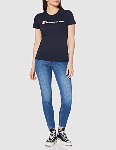 Champion Classic Logo Crewneck T-Shirt Camiseta, Azul Marino, L para Mujer