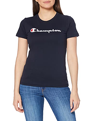 Champion Classic Logo Crewneck T-Shirt Camiseta, Azul Marino, L para Mujer