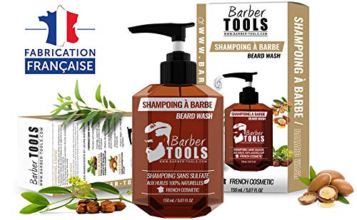 Champú sin sulfato para la barba - 150ml basado en Aceite de Argan y Aceite de Jojoba | Para el mantenimiento y cuidado de la barba - MADE IN FRANCE ✮ BARBER TOOLS ✮