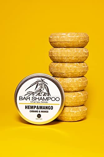 Champú Sólido de Cáñamo Y Mango, 55 gr | Hemp & Mango Bar Shampoo - Solo Ingredientes Naturales, Para Cabello Teñido, Dañado, Rizado, de Baja Porosidad - sin Sulfatos ni Parabenos ni Siliconas ni Sal