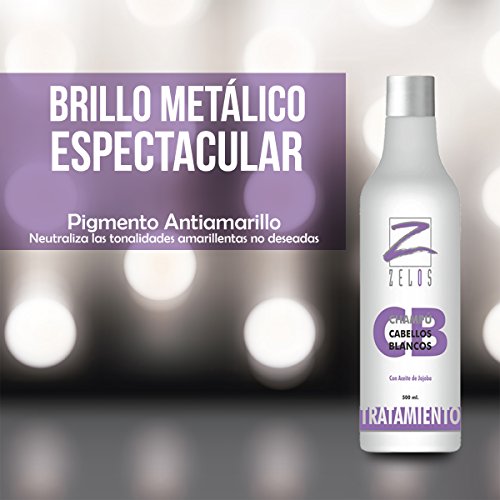 Champú Violeta 500ml - Cabellos Blancos, Grises, Decolorados, Mechas o Canas - Neutraliza las tonalidades Amarillentas - Pelo con Aspecto Metálico Silver Espectacular - Pigmento Morado Matizador Zelos