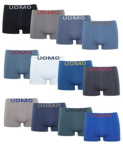 Channo Pack de 12 - Calzoncillos de Hombre, Boxer Lycra, sin Costuras Liso y con Color Uniforme (M)