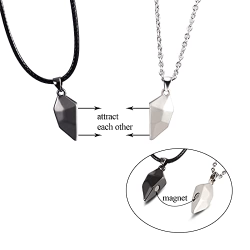 CheersLife Collar magnético para parejas para hombres mujeres,dos almas,un corazón,imán,collar con colgante para parejas,regalos de relación a juego para novia,novio,regalo de san valentín plata/negro