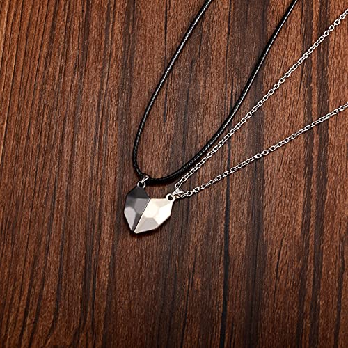 CheersLife Collar magnético para parejas para hombres mujeres,dos almas,un corazón,imán,collar con colgante para parejas,regalos de relación a juego para novia,novio,regalo de san valentín plata/negro