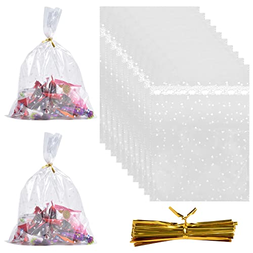 Chstarina 100 Piezas Bolsas de Celofán Transparentes, 25×18cm Bolsa de Dulce, Bolsas de Regalo, Bolsas Plastico para Envasado Dulces Galletas Caramelo Bombones Regalos