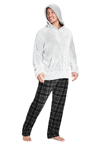 CityComfort Pijama Hombre, Pijama Hombre Invierno Forro Polar, Ropa Hombre, Pantalón y Sudadera con Capucha Slim Fit (M, Gris)