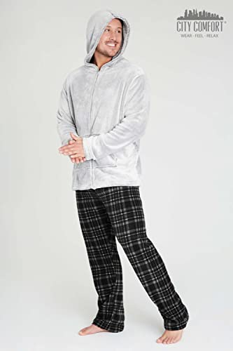 CityComfort Pijama Hombre, Pijama Hombre Invierno Forro Polar, Ropa Hombre, Pantalón y Sudadera con Capucha Slim Fit (M, Gris)