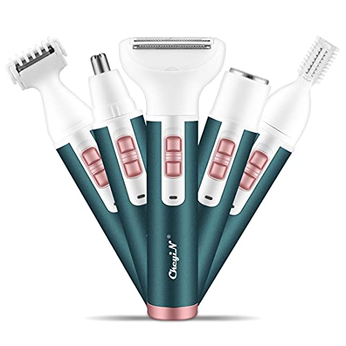 CkeyiN Afeitadora Eléctrica para Mujeres, Depiladora Facial Mujer Electrica 5 en 1 Recargable por USB Recortadora, Recortadora de Nariz y Cejas, Maquinilla de Afeitar Inalámbrica Indolora