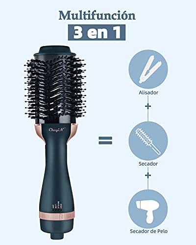 CkeyiN Cepillo de Aire Caliente Portátil,Cepillo Multifunción Para el Secador,Cepillo Electrico Ionico, Rizador de Cabello, Moldeador, Voluminizador y Alisador para peinar moldear y alisar pelo