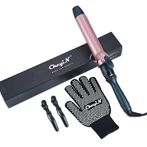 CkeyiN Rizador de Pelo, Rizador Profesional de 38 mm, Moldeador Cabello de Cerámica Largo y Corto con Cable Giratorio de 360° y Pantalla LCD, Temperatura Regulable