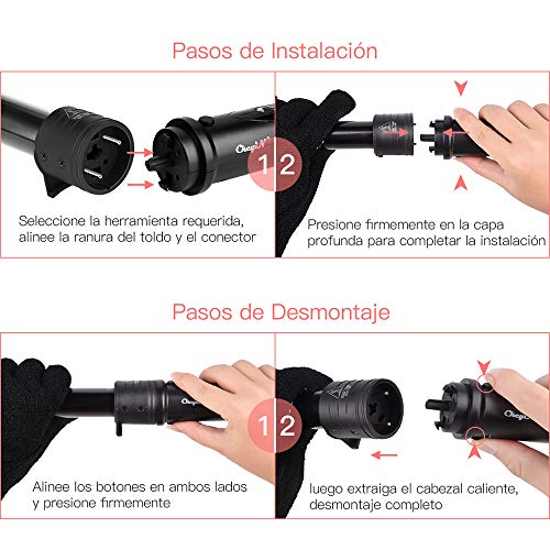 CkeyiN Rizador de Pelo,Planchas Rizadoras de Profesional,Muitifunción 5 en 1 con Barriles Intercambiables 9mm-32mm,con Pelo Kit Guante Resistente al Calor-Negro