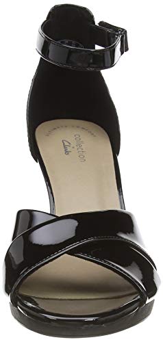 Clarks Adriel Cove, Zapatos con Tacon y Correa de Tobillo Mujer, Negro (Black Pat Black Pat), 36 EU