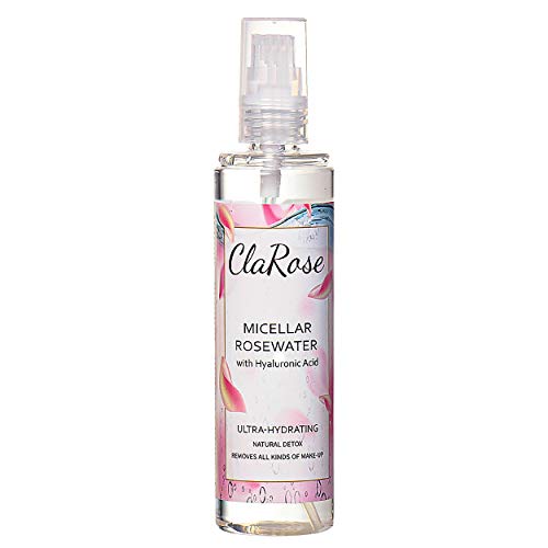 ClaRose - Agua micelar con ácido hialurónico y agua de rosas 100 % vegana, 150 ml