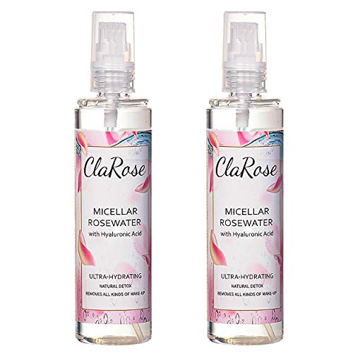 ClaRose - Agua micelar con ácido hialurónico y agua de rosas 100 % vegana, 150 ml (pack de 2)