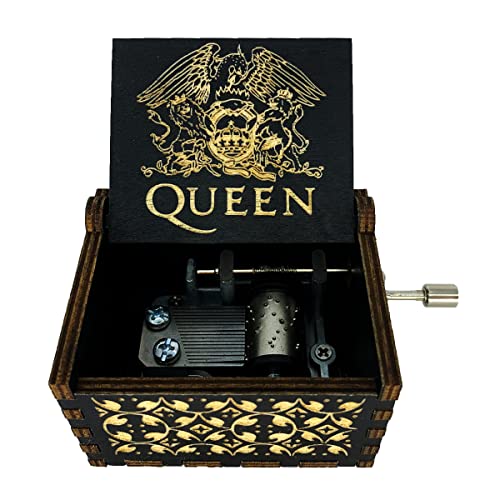 Cleader Queen Bohemian Rhapsody Music Box - Caja de música con manivela de 18 notas grabada de madera para colecciones, color negro