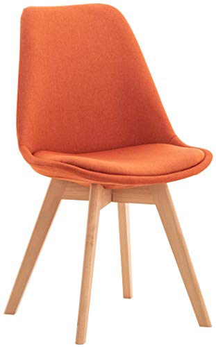 CLP Silla De Comedor Linares En Tela, Terciopelo o En Polipropileno & Cojín En Simil Cuero I Silla De Salón Nórdica con Base De Madera I, Color:Naranja, Material de Base:Tela