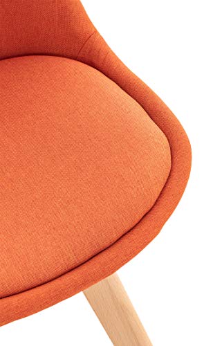 CLP Silla De Comedor Linares En Tela, Terciopelo o En Polipropileno & Cojín En Simil Cuero I Silla De Salón Nórdica con Base De Madera I, Color:Naranja, Material de Base:Tela