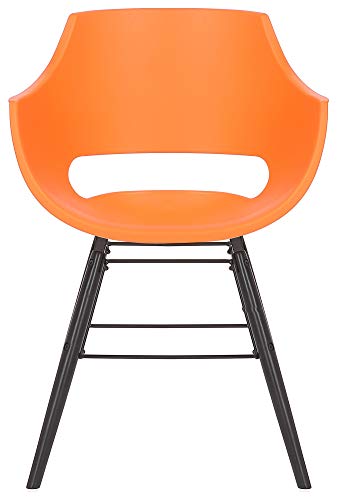 CLP Silla De Salón Skien Moderna Hecha En Polipropileno I Silla De Comedor con Reposabrazos & Base De Madera De Haya, Color:Naranja, Color del Marco:Negro