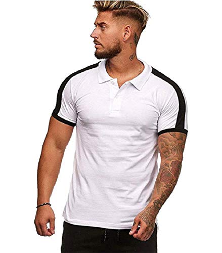 CNBPLS Polo de Verano para Hombre Camiseta de Solapa Camiseta de Manga Corta y humectante para Hombre Camiseta de Secado rápido,White,M