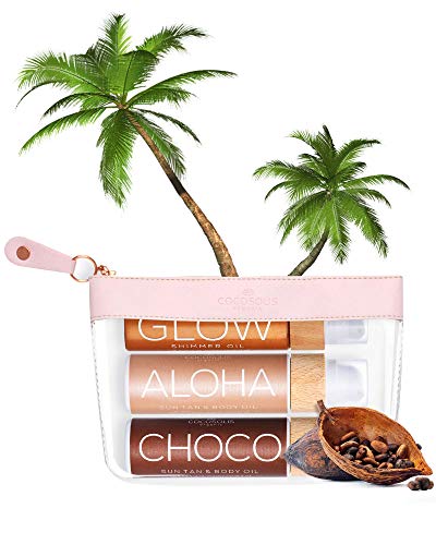 COCOSOLIS Kit de Bio Bronceadores - Choco, Aloha y Brillo – 2 x acelerador bronceado para tomar sol y cama solar, y 1 x bronceador brillante