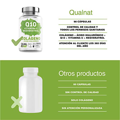 Colágeno marino con ácido hialurónico| Coencima Q10 - Vitamina C - Resveratrol | Colágeno Marino Piel Radiante| Huesos y Articulaciones Fuertes - 90 Cap