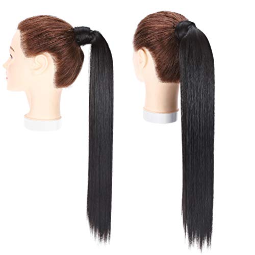 Coleta Postiza Pelo Sintético Se Ve Natural Extensiones de Cabello Clip Larga Postizo de Pasta Mágica Liso Ponytail 55cm Negro natural