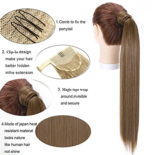 Coleta Postiza Pelo Sintético Se Ve Natural Extensiones de Cabello Clip Larga Postizo de Pasta Mágica Liso Ponytail 55cm Negro oscuro