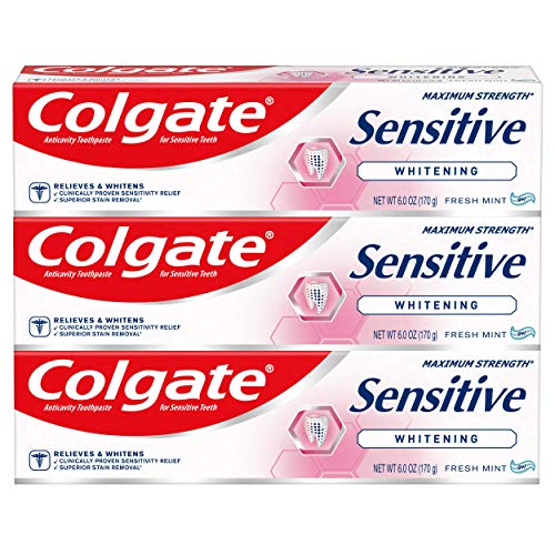 Colgate Pasta dental blanqueadora de máxima fuerza sensible, 6 onzas (paquete de 3)