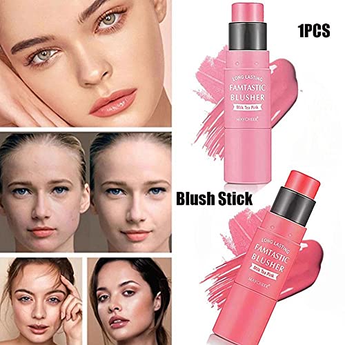 Colorete en barra hidratante de doble cabeza para mejillas Crema de colorete facial con pincel Contorno facial Colorete Bálsamo Hidratante de larga duración Impermeable Suave Rubor Maquillaje de mujer