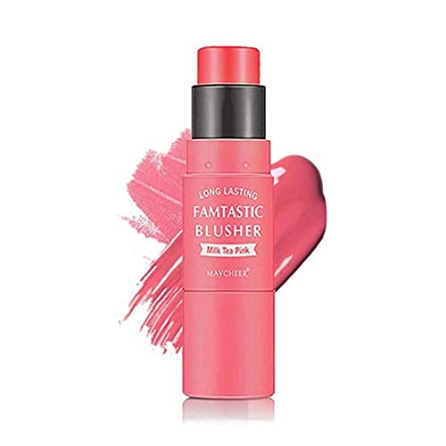 Colorete en barra hidratante de doble cabeza para mejillas Crema de colorete facial con pincel Contorno facial Colorete Bálsamo Hidratante de larga duración Impermeable Suave Rubor Maquillaje de mujer