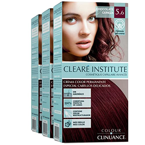 Colour Clinuance. Tinte Capilar Cabellos Delicados. 5.6 Chocolate Cereza, Coloración Permanente Sin Amoniaco, Más Brillo, Color Intenso, 100% Cobertura, Testado Dermatologicamente, Pack de 3