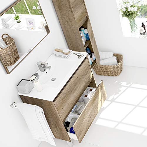 Columna de Baño Suspendido 2 Puertas, Mueble Lavabo, Modelo Dakota, Acabado en Color Nordik, Medidas: 30 cm (Largo) x 140 cm (Alto) x 25,5 cm (Fondo)