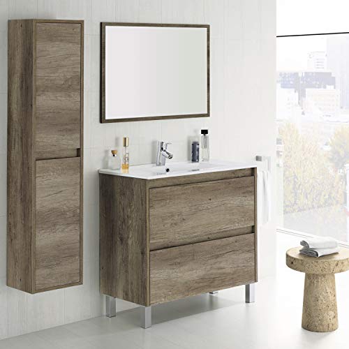 Columna de Baño Suspendido 2 Puertas, Mueble Lavabo, Modelo Dakota, Acabado en Color Nordik, Medidas: 30 cm (Largo) x 140 cm (Alto) x 25,5 cm (Fondo)