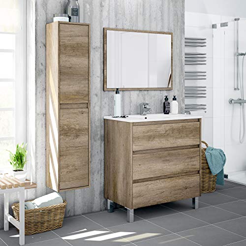 Columna de Baño Suspendido 2 Puertas, Mueble Lavabo, Modelo Dakota, Acabado en Color Nordik, Medidas: 30 cm (Largo) x 140 cm (Alto) x 25,5 cm (Fondo)