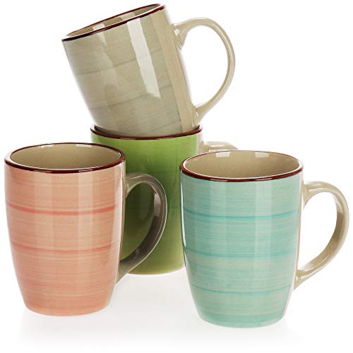 COM-FOUR® 4x Taza de café de cerámica - Taza de café de diseño moderno - Tazas para bebidas frías y calientes - 260 ml (04 piezas - azul/verde/rosa/beige)