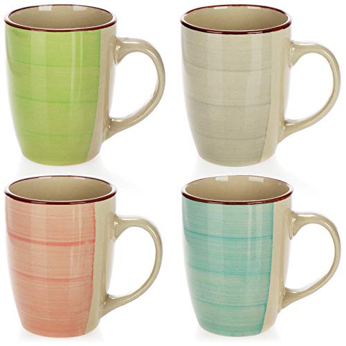 COM-FOUR® 4x Taza de café de cerámica - Taza de café de diseño moderno - Tazas para bebidas frías y calientes - 260 ml (04 piezas - azul/verde/rosa/beige)