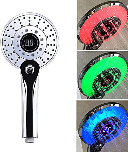 Comely Cabezal de Ducha de Mano, Alcachofa Ducha LED con Pantalla de Temperatura Digital, 3 Colores Cambio de color con la Temperatura, 3 Modo De Pulverización, Presión de Aumento, Ahorra Agua