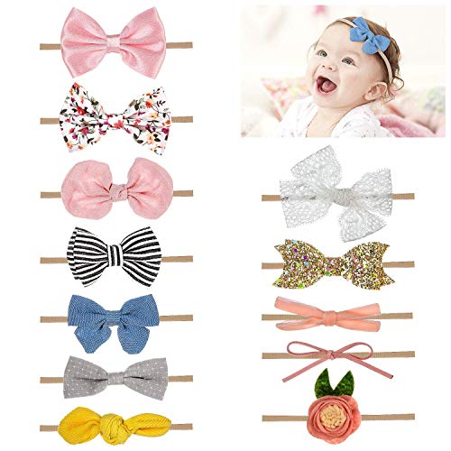 Comius Sharp 12 Piezas Bebé Diadema Pelo Cintas, Elásticas Diademas Niñas Súper Elásticas Suaves Nudo de Bebé Turbante Nylon Head Band Headwear Bebé Flor Pelo Diadema para Set de Regalo para Niños