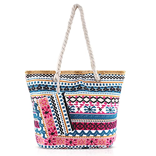 Comius Sharp Bolsa de Playa para Mujer, Grande Bolso de Mano Compras Bolsa con Cremallera, Totalizador de Lona de Verano, Bolsas de Hombro para Playa/Viajes/Uso Diario (09)