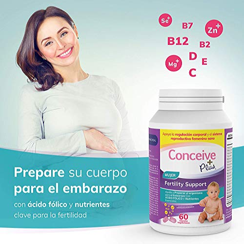 CONCEIVE PLUS Vitaminas Fertilidad Femenina + Nutrientes Clave - Regulación Corporal de Apoyo, Ciclos Saludables, Ayuda Concepción Natural - Ácido Fólico Folato, Píldoras - 60 Cápsulas Vegetarianas