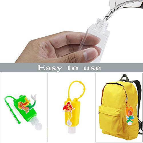 Contenedor Desinfectante Niños,Botellas De Viaje para Desinfectante Manos,Botellas De Viaje Llavero,Contenedor Desinfectante para Manos,Botes Rellenables 4pcs(Sirena)