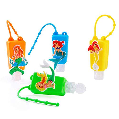 Contenedor Desinfectante Niños,Botellas De Viaje para Desinfectante Manos,Botellas De Viaje Llavero,Contenedor Desinfectante para Manos,Botes Rellenables 4pcs(Sirena)