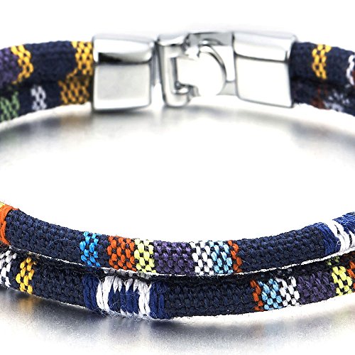 COOLSTEELANDBEYOND Dos Hebra Azul Marino Tribal Tibetano Algodón Pulsera, Hombre Mujer Niños Pulsera del Abrigo