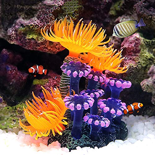 Coral Artificial, Planta de simulación Silicona Luminosa Anémona de mar de Coral para decoración de Paisaje de Acuario de Peces Adornos